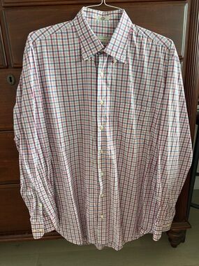 Men's Plaid Button-Down Shirt in Red, Blue & White